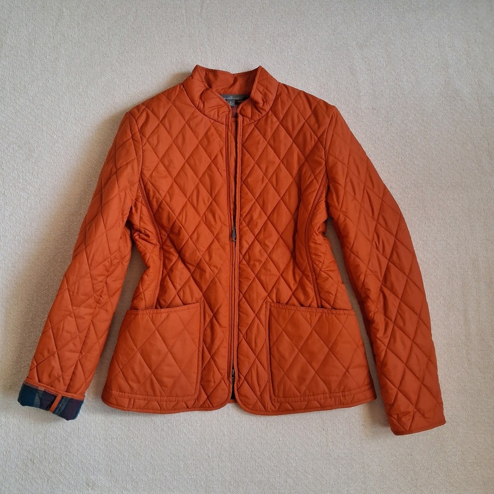 l.l. bean sig orange diamond quilted jacket plaid old money barn chore fall 2 - Picture 2 of 11